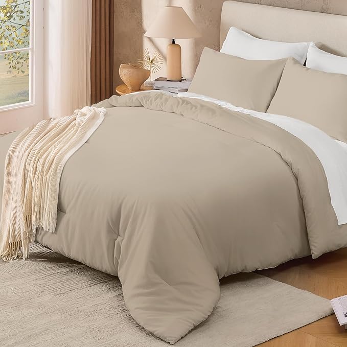 Andency Twin Size Comforter Set for Boys Girls, Oatmeal Wheat Solid Boho Bedding Set 2 Pieces for Kids Teens, Soft Fluffy Lightweight Bed Set for All Season (66x90In Comforter & 1 Pillowcase)