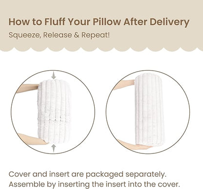 AELS Faux Fur Striped Cylinder Pillows Set of 2, 8" x 24" Decorative Modern Bolster Pillows with Removable Washable Cover & Insert, Body Pillow for Couch Bed, Living Room Bedroom Nursery Decor, White