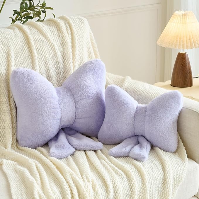 Xuyier Bow Pillows, Bow Shaped Decorative Throw Pillows for Couch Bed, Aesthetic Cute Home Decor Accent Pillows (Lavender Purple, Large-16 Inches)