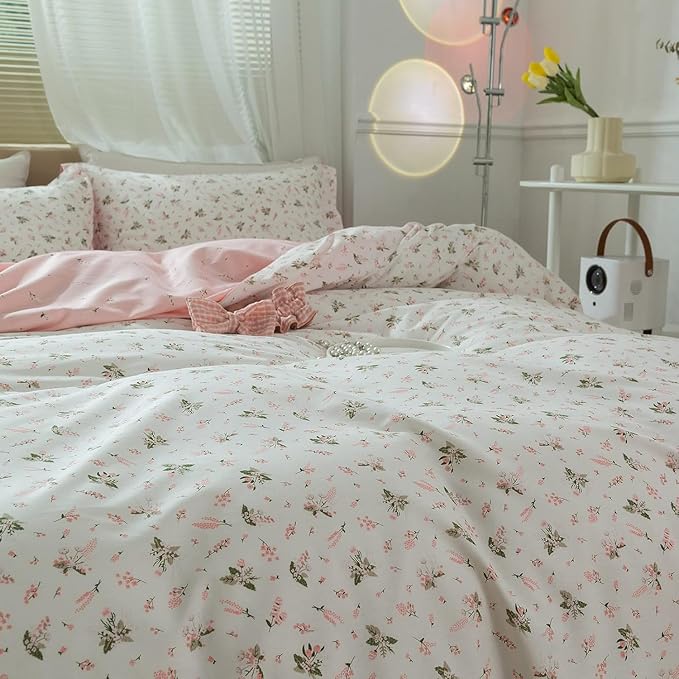 Twin Size Floral Comforter 2 Pieces Soft Cute Floral Bedding Comforter Sets Garden Style Pink Flower Print Botanical Flowers Comforter Set for All Seasons 1 Comforter and 1 Pillowcases