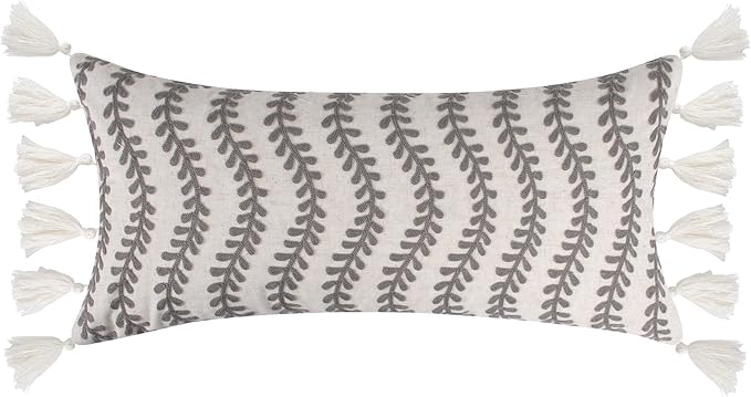 Levtex Home - Ophelia - Decorative Pillow (14x 30in.) - Embroidered Tassel - Taupe, Cream - Taupe, Cream and Beige
