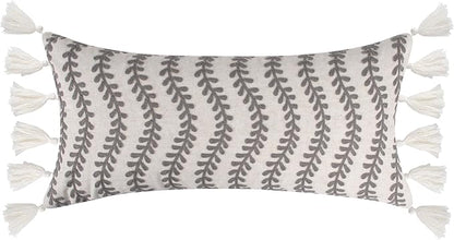Levtex Home - Ophelia - Decorative Pillow (14x 30in.) - Embroidered Tassel - Taupe, Cream - Taupe, Cream and Beige