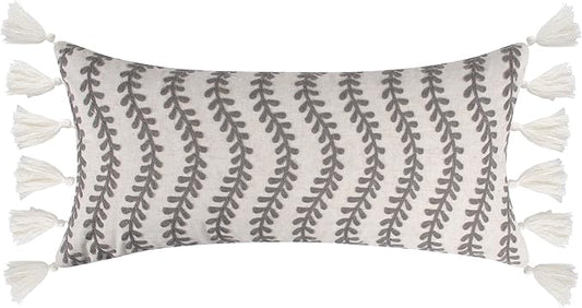 Levtex Home - Ophelia - Decorative Pillow (14x 30in.) - Embroidered Tassel - Taupe, Cream - Taupe, Cream and Beige