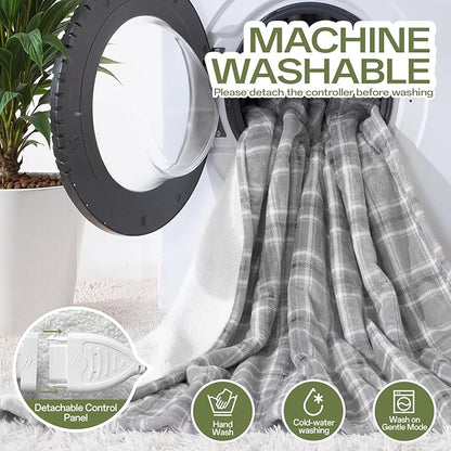 Electric Blanket Heated Throw, 50" x 60" Heated Blanket with 8 Heat Levels & 8 Hours Auto Off, Fast Heating Blankets with ETL & FCC Certification, Grey Plaid