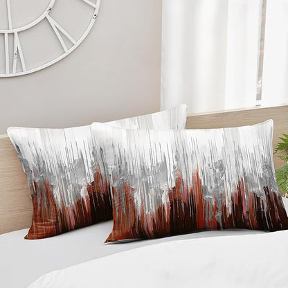 Burnt Orange White Gradient Print Comforter Set Queen Size,Abstract Art Bedding Set,Patchwork Printed Quilted Set for Teens Adult,with 1 Comforter and 2 Pillow Case