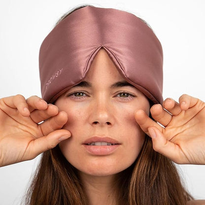DROWSY Silk Sleep Mask Set - Face-Hugging, Padded Silk Cocoon for Luxury Sleep in Total Darkness - Eye Masks for Sleeping & Travel, 100% Pure Mulberry Silk, Adjustable - Blue & Rose (Set of 2)