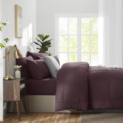 CozyLux Queen Size Comforter Sets Cocoa Powder, 7 Pieces Bed in a Bag, Cocoa Powder Comforter Queen Size, All Season Bedding Sets with Stitch Quilted Comforter, Flat Sheet, Fitted Sheet, Pillowcases