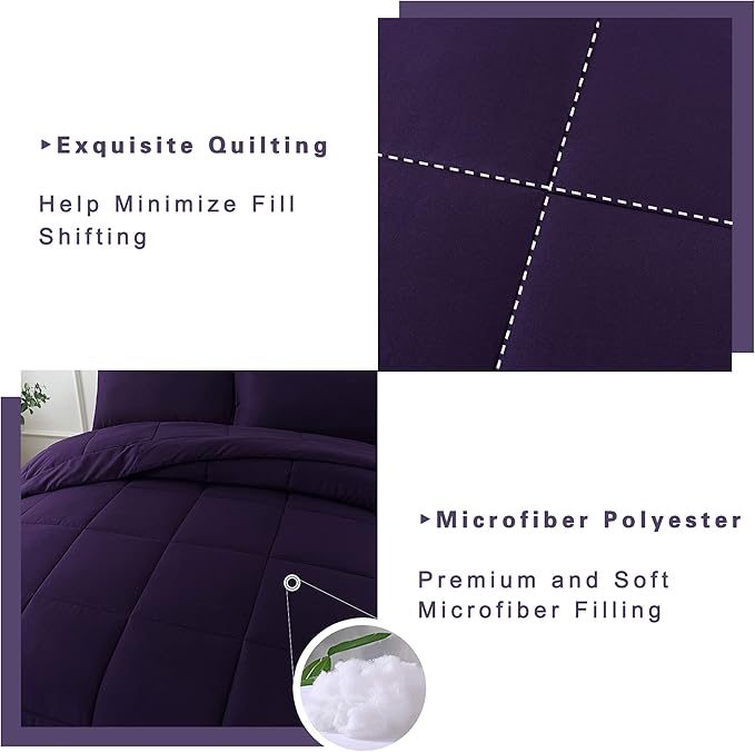 DOWNCOOL Twin Comforter Set -All Season Bedding Comforters Sets with 1 Pillow Case -2 Pieces Bed Set Down Alternative Comforter Set -Purple Twin Bedding Sets(64"x88")