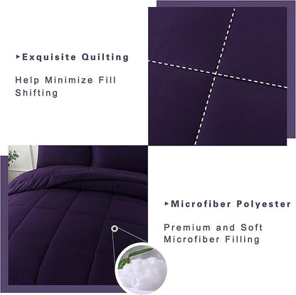 DOWNCOOL Queen Comforter Set -All Season Bedding Comforters Sets with 2 Pillow Cases-3 Pieces Bedding Sets Queen -Down Alternative Purple Queen Size Comforter Sets(88"x92")