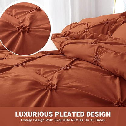 JOLLYVOGUE Burnt Orange Twin Size Comforter Sets 5 Pieces, Pintuck Bed in a Bag Comforter Set for Bedroom, Bedding Comforter Sets with Comforter, Sheets,Ruffled Shams & Pillowcases
