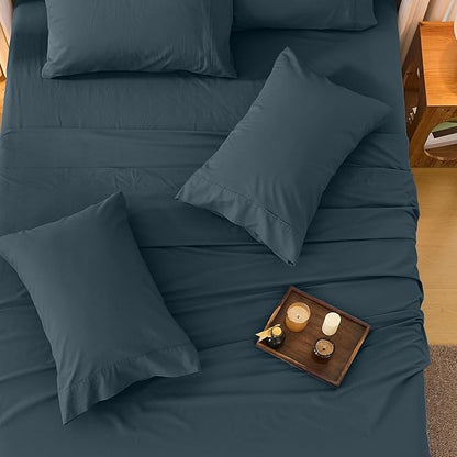 Bedlifes 100% French Flax Linen Sheets Set King Size - 6 Piece Extra Deep Pocket 18-24",Soft Breathable King Bed Sheets with Temperature Regulating & Moisture-Wicking(Cool Gray