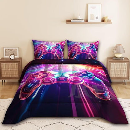 Gamer Comforter Set, 3D Butterfly glaxy Pattern for Kids Teens Adults,Decorative Bedding Comforter Sets with 2 Pillow Shams, King Size