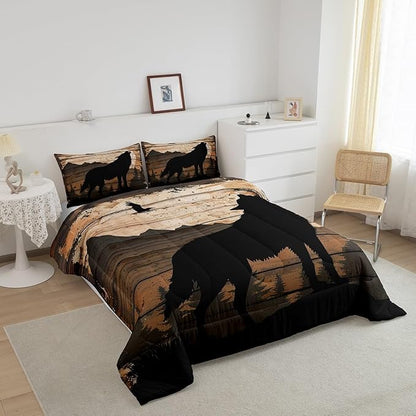 Feelyou Wolf Print Comforter Set Queen for Girls Women Teens Adult, Kids Boys Wildlife Hunting Theme Bedding Set, Western Farmhouse Comforter Soft Quilt Set, with 2 Pillowcase 3pcs Bedding