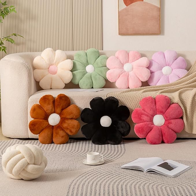 FIONOUT Purple Flower Pillow Decorative Throw Pillows, 17.7In Soft Daisy Pillow Flower Shaped Pillow Floor Seating Custion for Reading and Room Dector