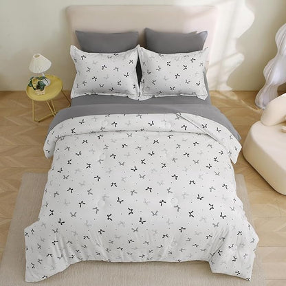 7 Pieces Black Bow Comforter Set for Girls Kids Soft Fluffy Bedding Set Full Size Bed in A Bag as Gifts (1 Comforter, 1 Flat Sheet, 1 Fitted Sheet, 2 Pillowcase and 2 Pillow Sham)