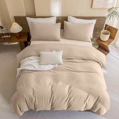 CozyTide Cotton Queen Comforter Set,3 Pieces Warm Taupe Lightweight Boho Bedding Comforters & Sets Solid Fluffy Cozy Queen Bedding Set Ultra Soft