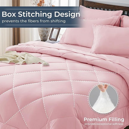 HEVUMYI Pink Twin-XL Comforter Set - 5-Piece All Season Bed in a Bag Twin-XL, Ultra Soft Bedding Set with Comforter, Flat Sheet, Fitted Sheet, Pillowcases, Pillow Shams, Pink