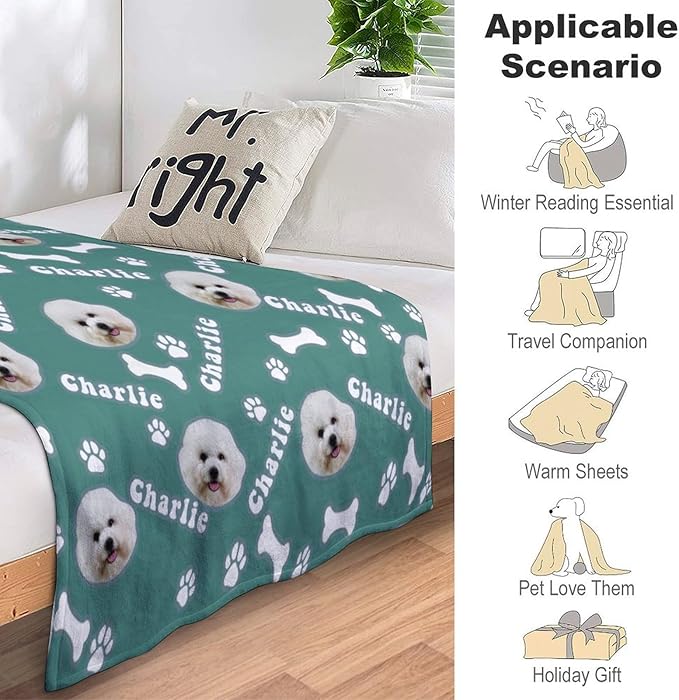 Personalized Dog Blanket with Name Customized Paw Prints Pet Blanket Loss Memorial Soft Throw Blankets Customized Pet Bereavement Gift Blanket Gift for Dog Lover Dog Mom Dog Dad