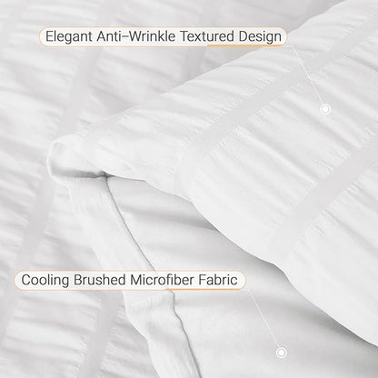 MUXHOMO 7 Pieces King Comforter Set, Seersucker Bed in a Bag King Size, All Season Luxury Bedding Set with Comforter, Flat Sheet, Fitted Sheet, Pillowcases & Shams, White