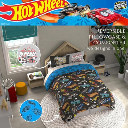 Hot Wheels Kids Bedding Super Soft Comforter and Sheet Set with Sham, 7 Piece Full Size, (Officially Licensed Product) by Franco