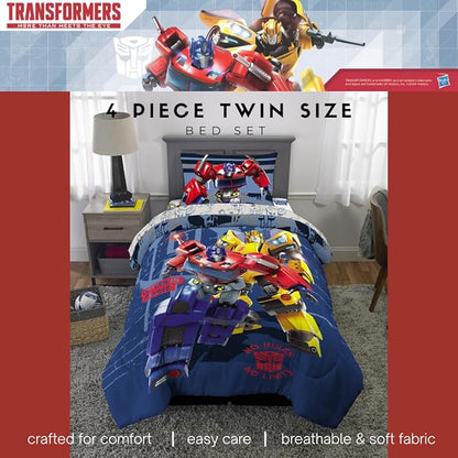 Transformers Optimus Prime Super Soft Comforter and Sheet Set with Sham, 4 Piece Twin Size, (Official Licensed Product) by Franco Collectibles