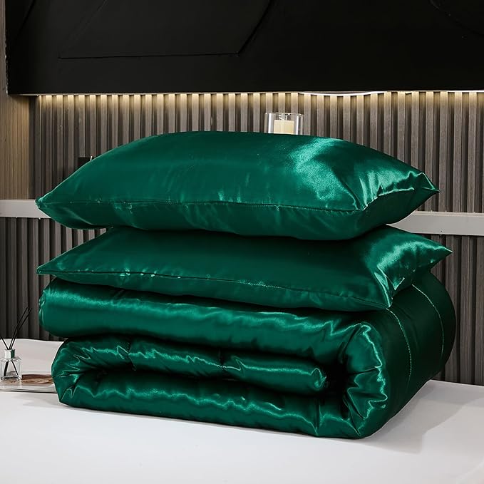 Bedding_Dreamer Satin Comforter Set King Size Silk Like Silky Down Comforter Luxury Hotel Silky Bed Home Deocr Blackish Green Bedding Set