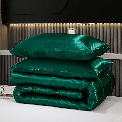 Bedding_Dreamer Satin Comforter Set King Size Silk Like Silky Down Comforter Luxury Hotel Silky Bed Home Deocr Blackish Green Bedding Set