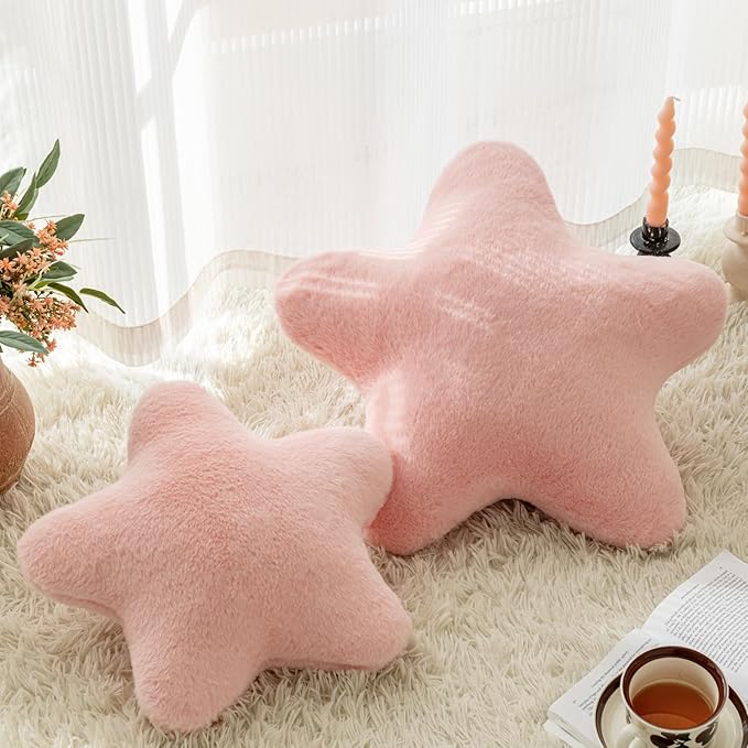 Star Pillow, Decorative Throw Pillow with Plush for Couch, Cute Decor Pillows for Bed, Aesthetic Star Shaped Pillow Fun Cushion for Sofa Living Room (Pink, 14.9 Inches)