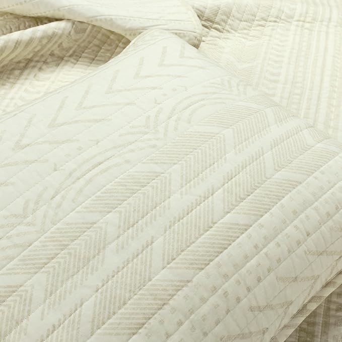 Lush Decor Hygge Geo Pattern Striped 3 Piece Quilt Bedding Set, Full/Queen, Ivory
