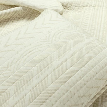 Lush Decor Hygge Geo Pattern Striped 3 Piece Quilt Bedding Set, Full/Queen, Ivory