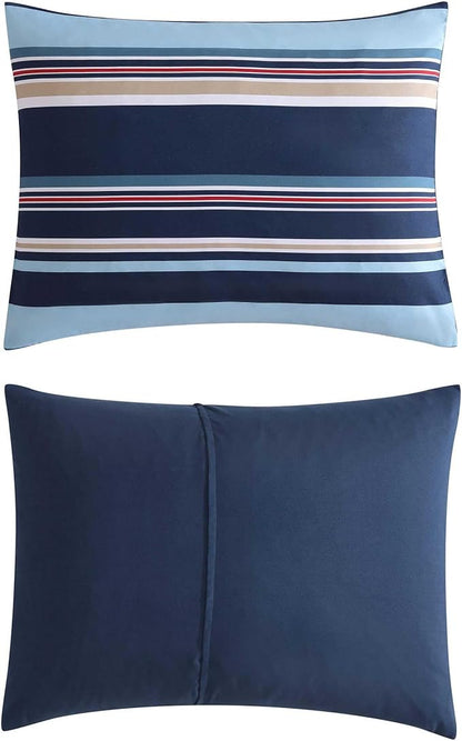 Nautica - King Comforter Set, Ultra Soft Bedding with a Woven Textured Feel, Medium Weight for Year Round Comfort, 5 Piece Bed Set with Matching Pillowcases & Bonus Throw Pillows (Colton Blue)