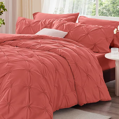 BEDELITE Coral Twin Comforter Set - 2 Peices Boho Pintuck Bedding Comforter Sets, Lightweight Soft & Warm Twin Bedding Sets with 1 Pillowcase for All Season