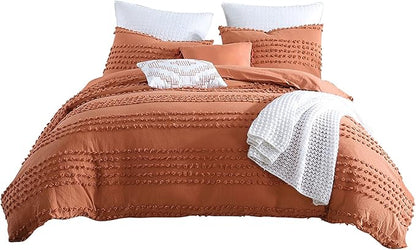 Swift Home Marilla 100% Cotton Prewashed Yarn-Dyed Dobby Clip Dot 5-Piece Bedding Comforter Set, All Season & Breathable, Oeko-TEX Certified – Brick, Full/Queen
