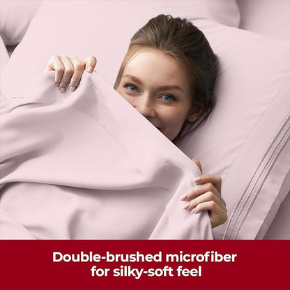 Mellanni Extra Deep Twin Sheets - 3 PC Iconic Collection Bedding - Hotel Luxury, Ultra Soft, Cooling Bed Sheets - Wrinkle, Fade, Stain Resistant (Twin, Blush Pink)