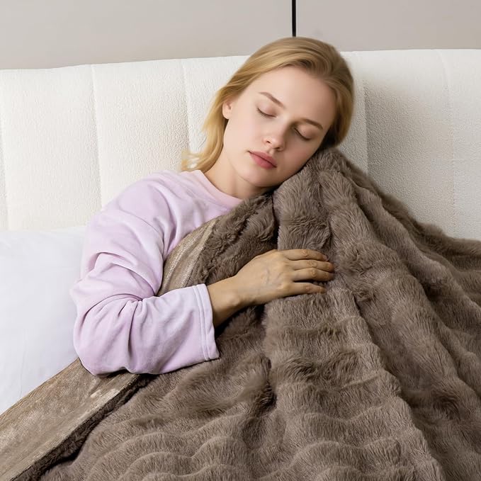 Heated Blanket Electric Throw- 50"x60" Soft Thick Bubble Electric Blanket for Sofa with 5 Heat Levels & 4 Hours Auto-Off Overheat Protection, Warm Cozy Gifts, Beige