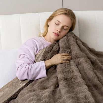 Heated Blanket Electric Throw- 50"x60" Soft Thick Bubble Electric Blanket for Sofa with 5 Heat Levels & 4 Hours Auto-Off Overheat Protection, Warm Cozy Gifts, Beige