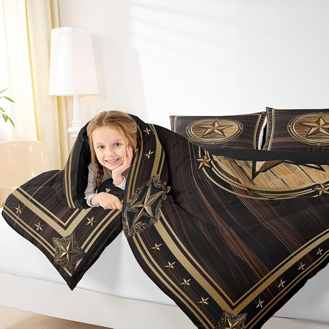 Erosebridal Western Texas Star Bedding Set Twin Size, Boys Southwestern Decor Comforter Set Vintage Country Cowboy Duvet Insert Rustic Farmhouse Quilt for Kids Teens Youth Adult Bedroom Decor
