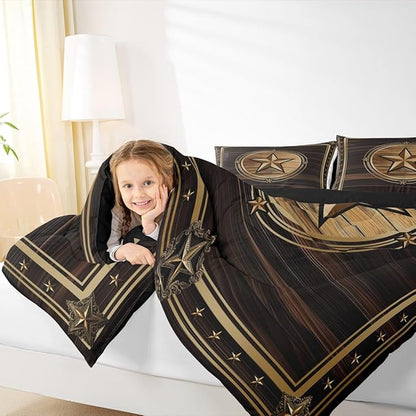Erosebridal Western Texas Star Bedding Set Toddler Size, Boys Southwestern Decor Comforter Set Vintage Country Cowboy Duvet Insert Rustic Farmhouse Quilt for Kids Teens Youth Adult Bedroom Decor
