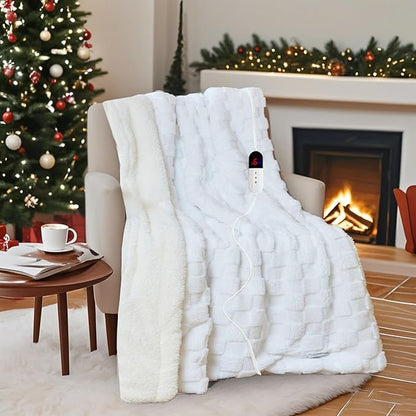 Electric Blanket Dual Control, Heated Blanket Flannel with 6 Heat Levels, 10 Time Settings, Soft Thicken Heating Blanket with ETL Certification (White, 90"X100")
