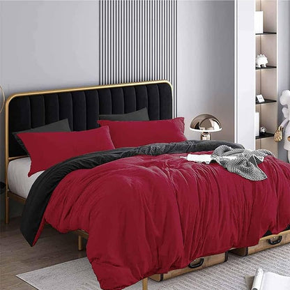ETDIFFE Black Red Queen Size Comforter Set, 3 Piece Soft Bedding Set - Lightweight All Season Microfiber Down Alternative Bed Comforter with 2 Pillow Shams for Women Men