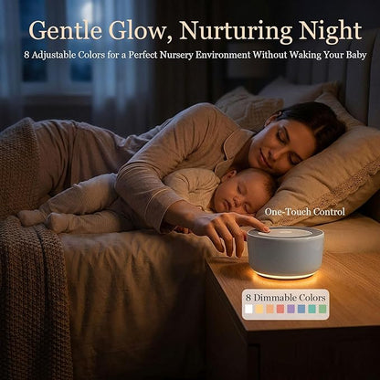 Kipcush White Noise Machine with Night Light – Nursery Sound Machine with Soft Non-Glare Lamp, 30 Soothing Sounds, 8 Color Lights, Up to 8-Hour Timer for Baby & Adults