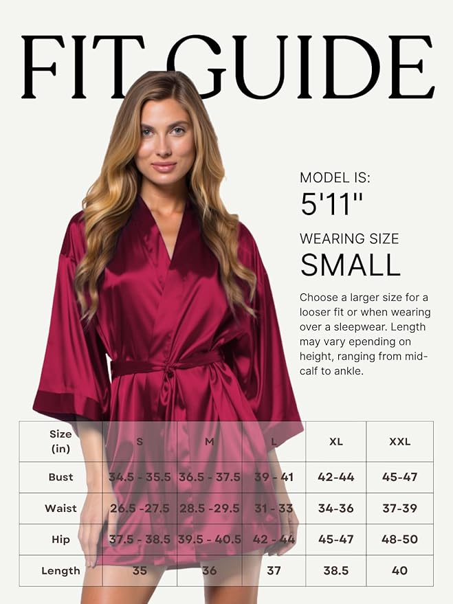 Turquaz Women's Bride Bridesmaids Silky Robe Satin Kimono Robes for Women Lingerie