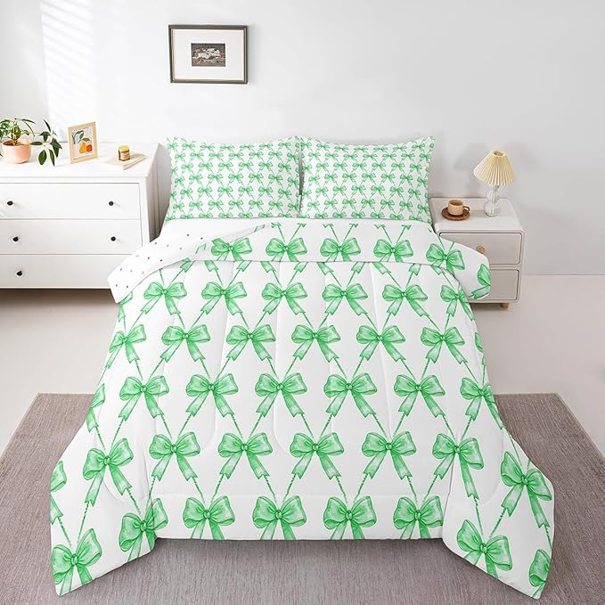 Feelyou Gray Bow Comforter Set King Size Cute Bowknot Bedding Set Boys Girls Bow and Stripes Comforter for Kids Women Men Kawaii Duvet Set 3Pcs