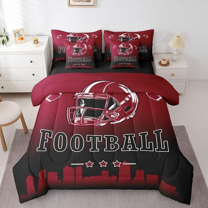 Erosebridal Football City 7 Piece Bedding Set Full American Soccer Comforter Set with Sheets for Kids Boys Teen Adults,Sports Rugby Bed in A Bag Ball Competitive Games Bed Set,Brown Black