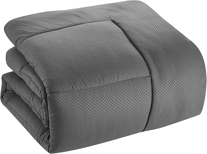King Size Comforter Set 8 Piece Bed in a Bag with Bed Skirt, Fitted Sheet, Flat Sheet, 2 Pillowcases, 2 Pillow Shams, King, Checkered Gray