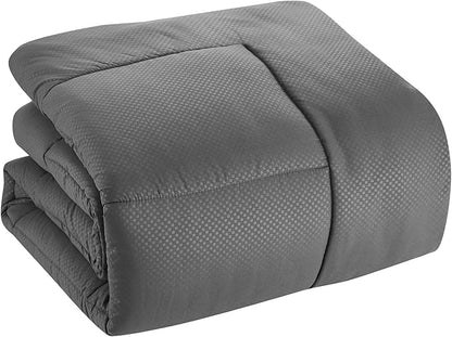 King Size Comforter Set 8 Piece Bed in a Bag with Bed Skirt, Fitted Sheet, Flat Sheet, 2 Pillowcases, 2 Pillow Shams, King, Checkered Gray
