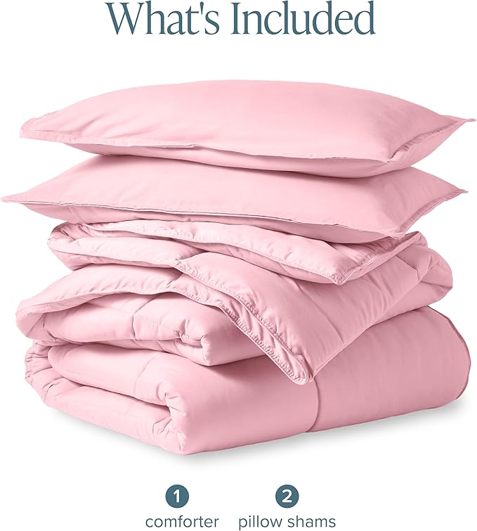 Bare Home Comforter Set - Full Size - Ultra-Soft - Goose Down Alternative - Premium 1800 Series - All Season Warmth (Full, Light Pink)