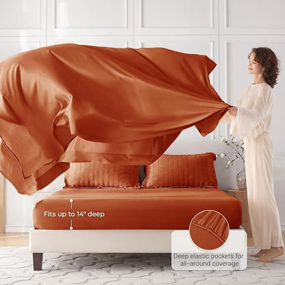 MUXHOMO 7 Pieces King Comforter Set, Seersucker Bed in a Bag King Size, All Season Luxury Bedding Set with Comforter, Flat Sheet, Fitted Sheet, Pillowcases & Shams, Burnt Orange
