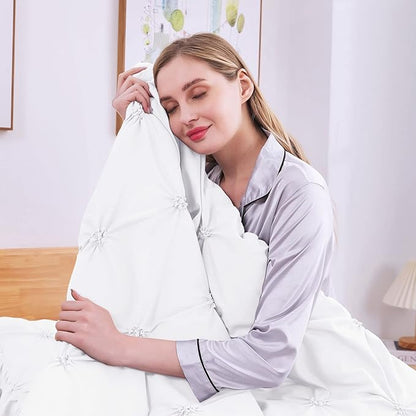 JOLLYVOGUE Queen Comforter Set 7 Pieces, White Bed in a Bag Comforter Set for Bedroom, Bedding Comforter Sets with Comforter, Sheets,Ruffled Shams & Pillowcases