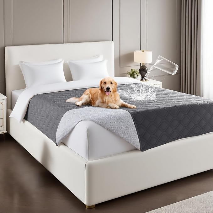 PrinceDeco Grey Dog Blanket Waterproof and Anti-Slip Dog Bed Cover Replacement Washable Pets Blanket Furniture Protector for Couch & Bed,52x82 Inch